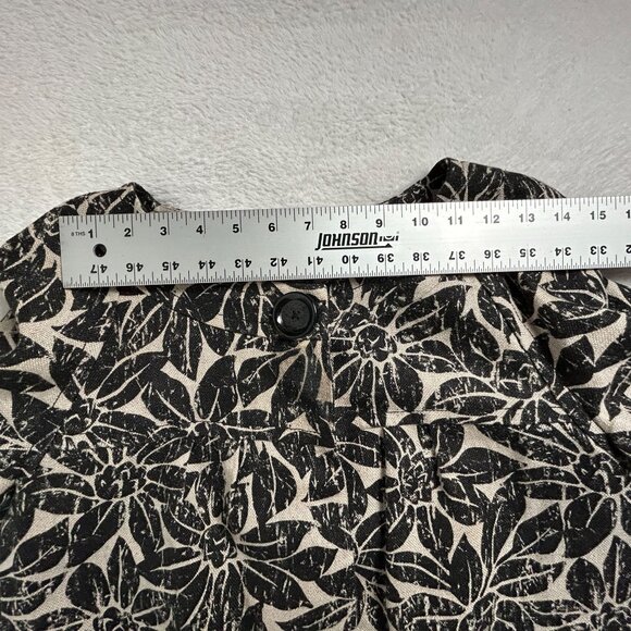 Michael Kors Womens Floral Print Linen Blazer Jacket Medium Black Button Front - Picture 6 of 9